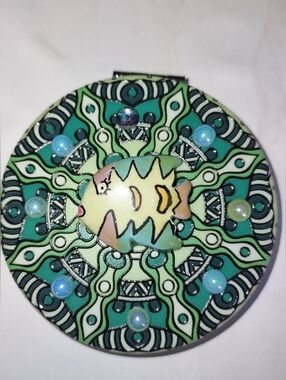 Green & Turquoise Mandala Magnifying Compact Mirror Embellished Choice